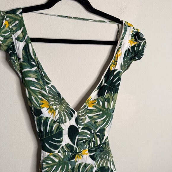 For Love &‎ Lemons Women's Large Dress White Green Tropical Leaf Tie Back Mini - Picture 4 of 7